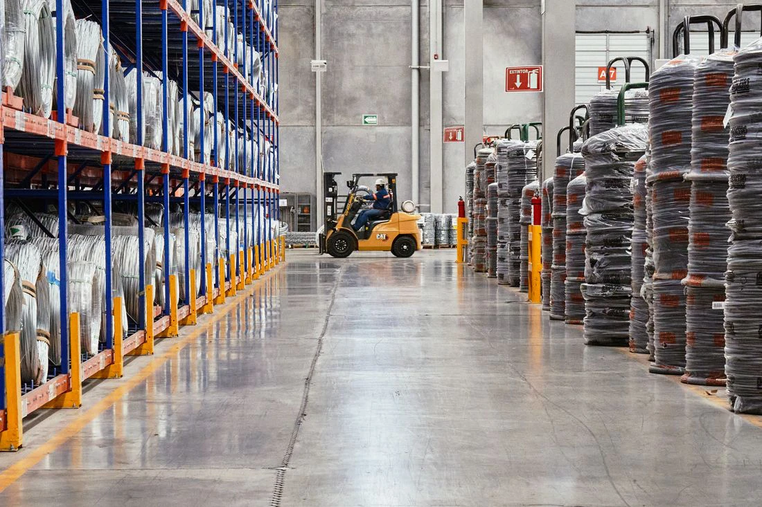 Racked warehouse holding date coded food stock picked in first expired first out order