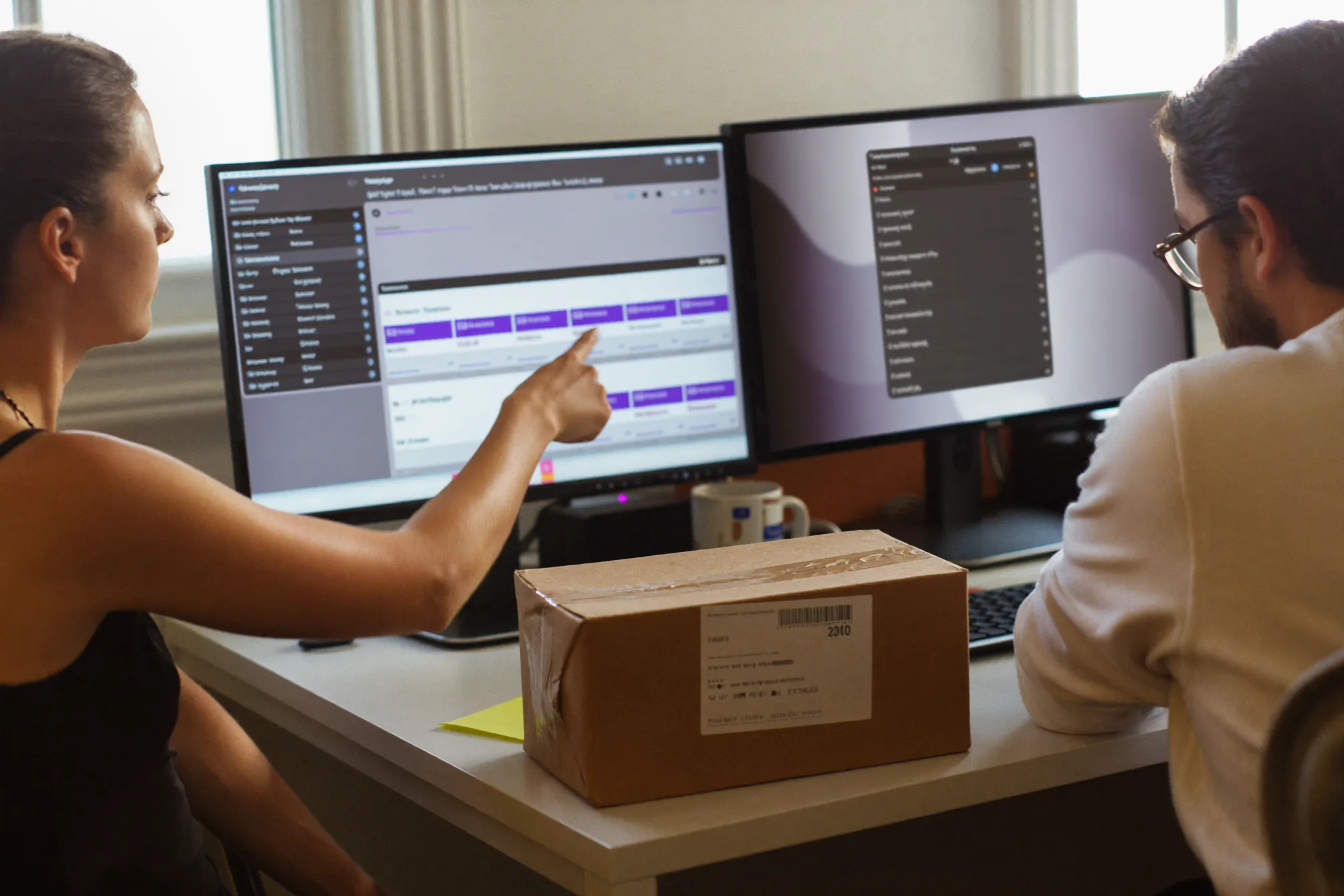 Distribution office reviewing incoming food orders across EDI, portal and phone channels